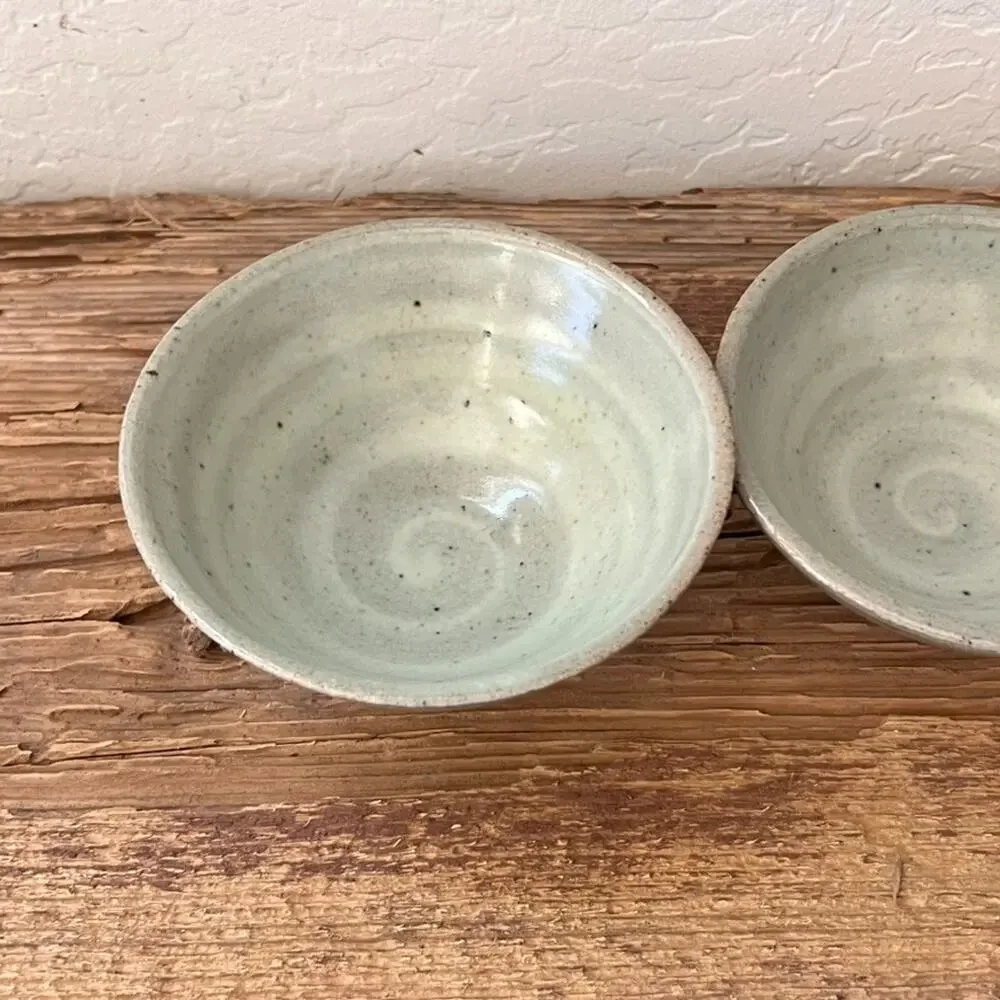 Art Studio Pottery 2 Hand Thrown Bowls Speckled Glaze Finish Natural